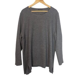 Eileen Fisher woman Gray Wool Long Sleeve drape Tunic Top Pullover Sweater